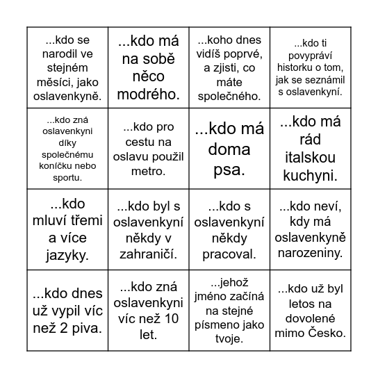 Najdi někoho... Bingo Card