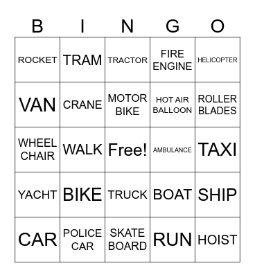 TRANSPORT Bingo Card