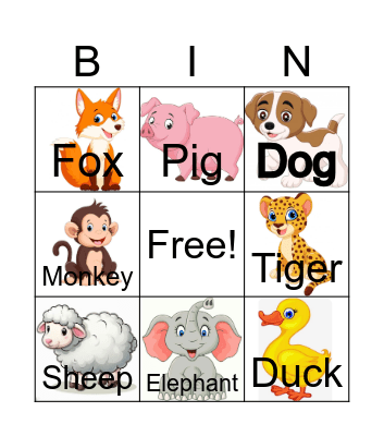 Animals Bingo Card