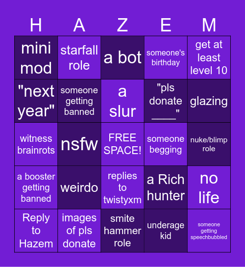 HAZEM'S SERVER BINGO Card