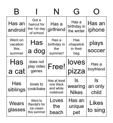 Ice-Ice Breaker! Bingo Card