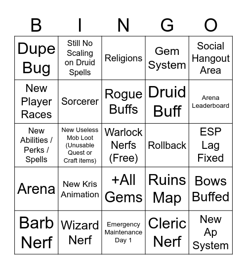 Dark and Darker Wipe Bingo Card