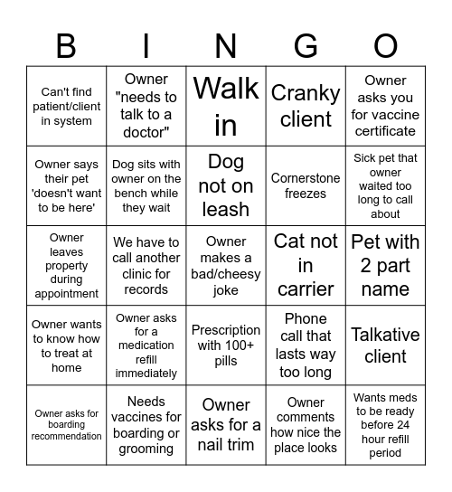 Receptionist Bingo Card