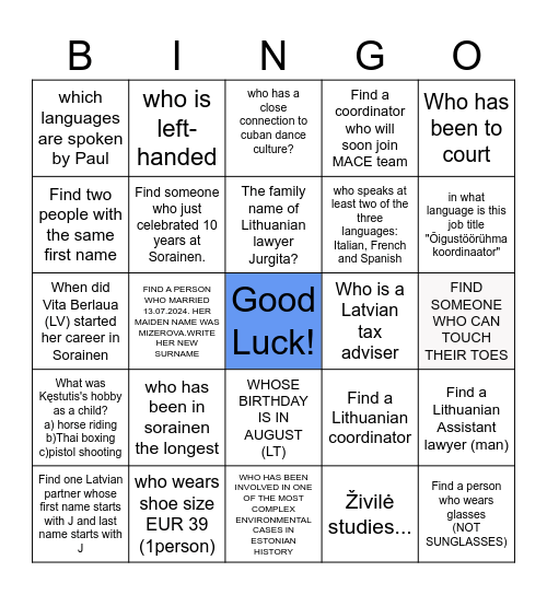 Sorainen Bingo Card