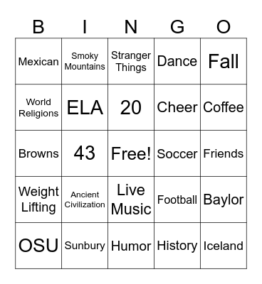 Kelley - O Bingo Card