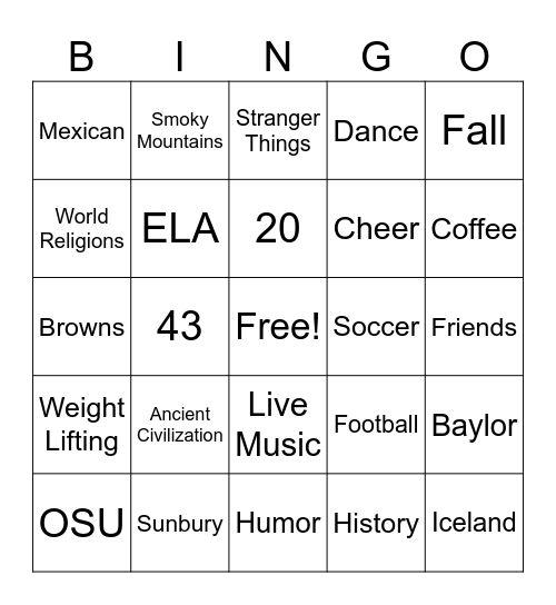 Kelley - O Bingo Card