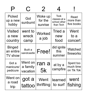 Summer Break Ice Breaker Bingo Card