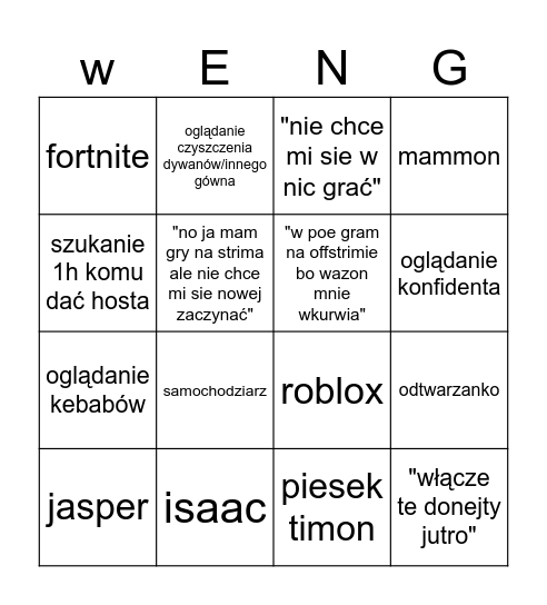 wengorz Bingo Card