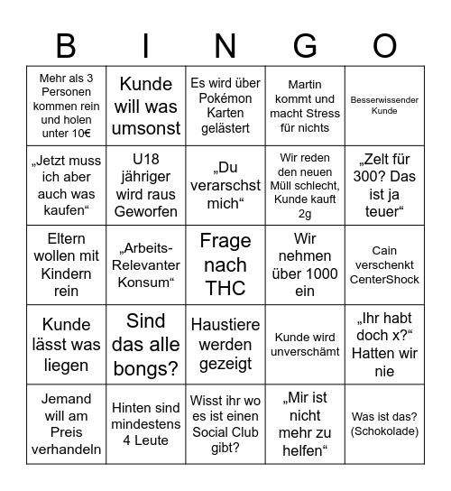 Kunden im Headshop Bingo Card