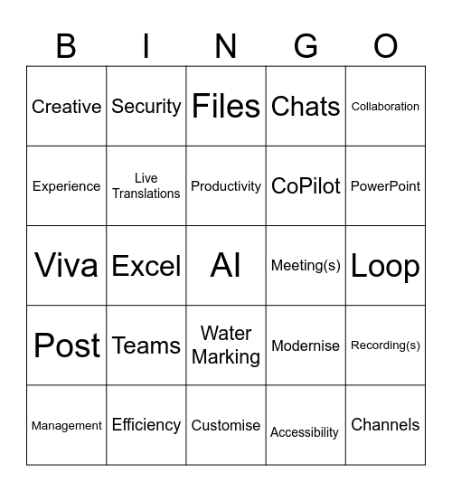 Teams Art of the Possible Bingo Card