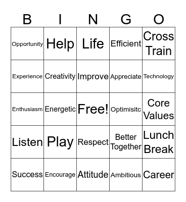 Teamwork Bingo Card