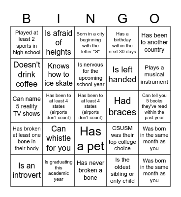 Find Someone Who Bingo Card