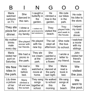 PAST SIMPLE TENSE Bingo Card