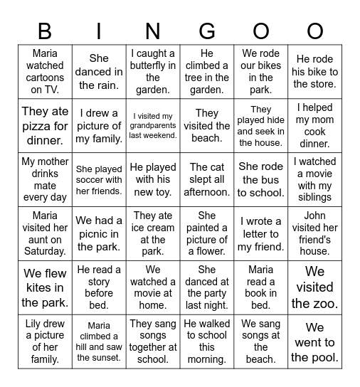 PAST SIMPLE TENSE Bingo Card