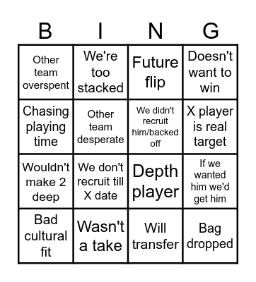 Texas Football Recruiting Bingo Card