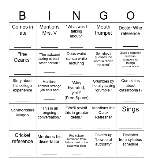 Bow-Tie Bingo Card