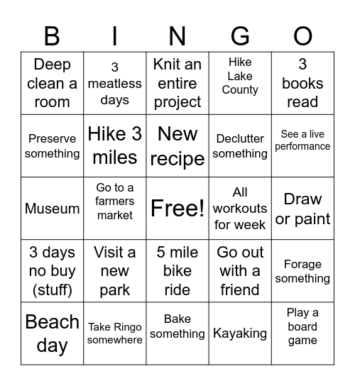 August Bingo Card