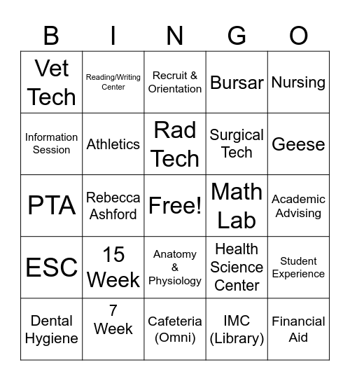 College Success Bingo Card