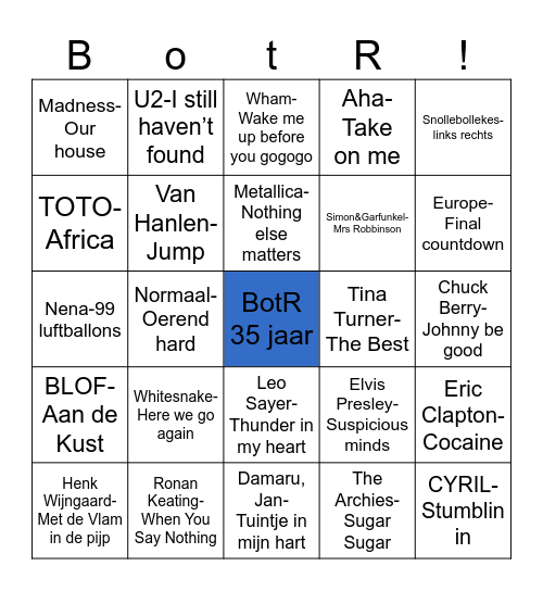 Muziekbingo BotR ! Bingo Card