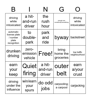 Traffic-1 Bingo Card