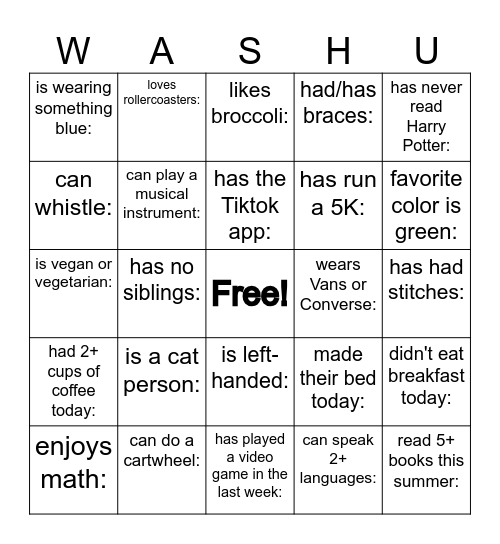 First Year Program Bingo Card