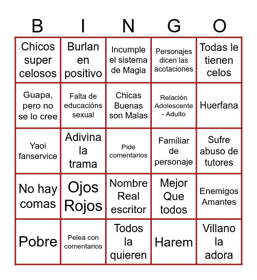 Badfics Bingo Card