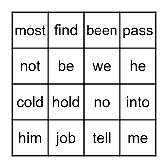 2nd Grade Word Bingo Card