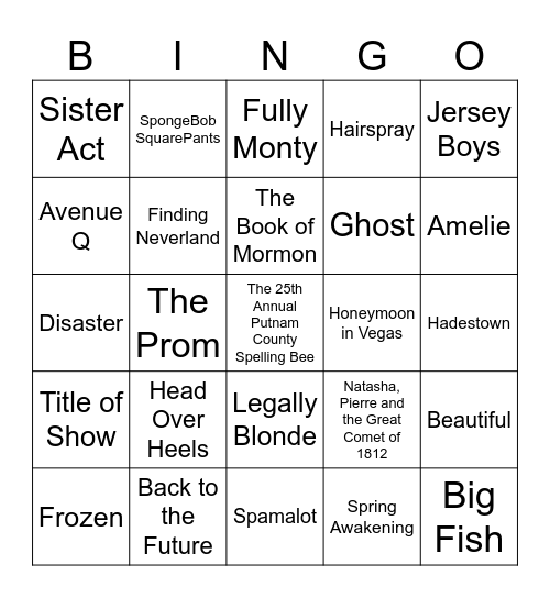 16 BAR BINGO CONTEMPORARY MUSICALS Bingo Card