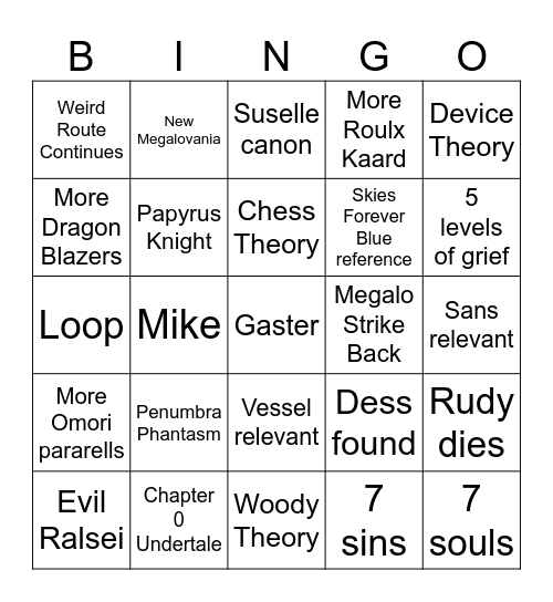 Deltarune Bingo Card