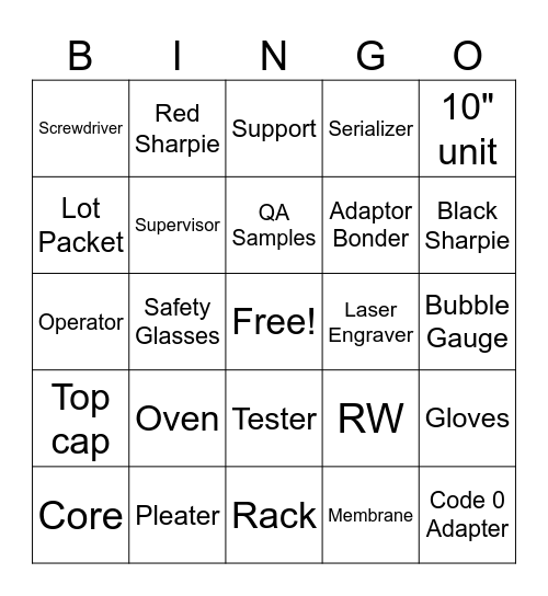 Main Room Bingo Card