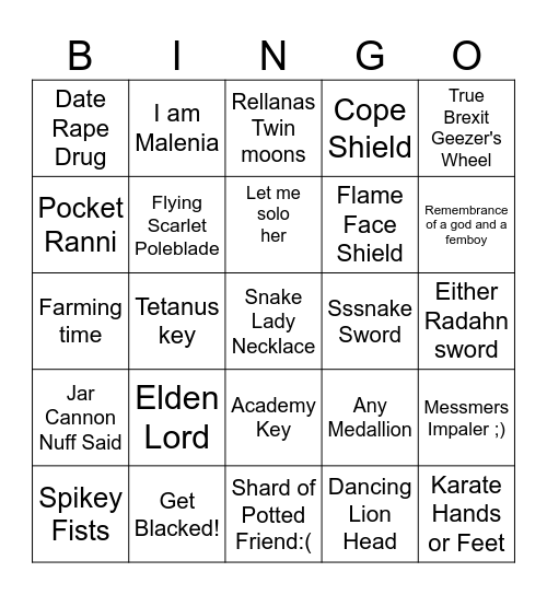 Elden Ringo Bingo Card