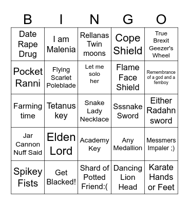 Elden Ringo Bingo Card
