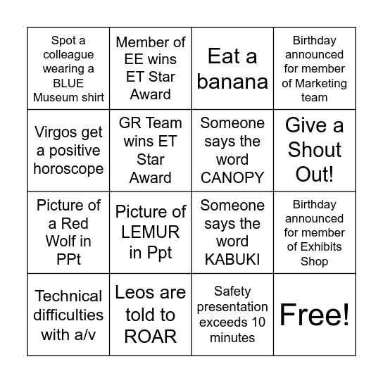 ALL STAFF BINGO Card