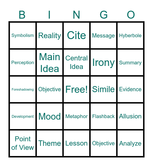 Literary Terms Bingo Card