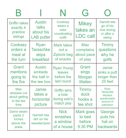 Treetops Bingo Card