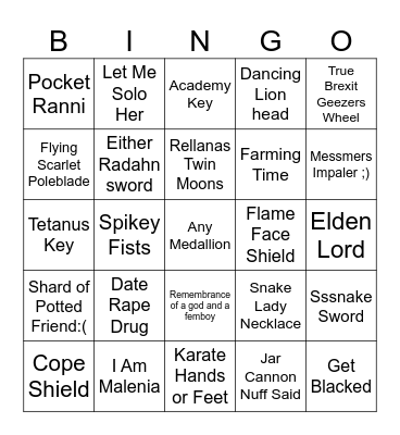 Elden Ringo Bingo Card
