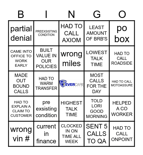 CLAIM'S BINGO Card