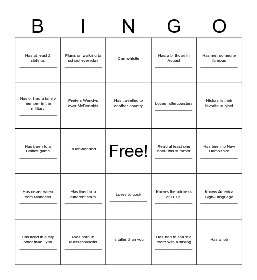 Untitled Bingo Card