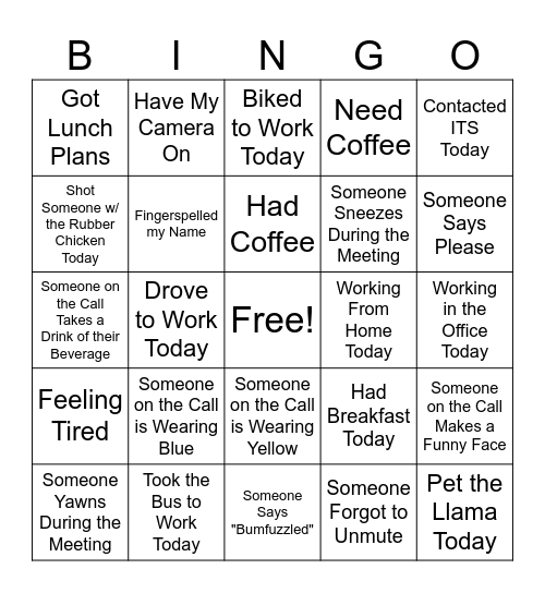 Office Bingo Card