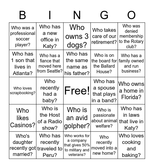 NIA Bingo Card