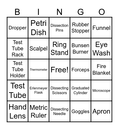 Lab Equipment and Safety Bingo Card