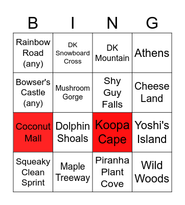 Mario Kart Bingo Card