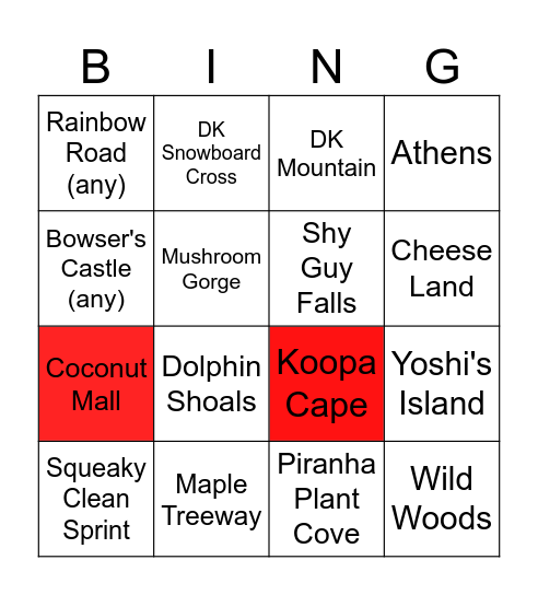 Mario Kart Bingo Card