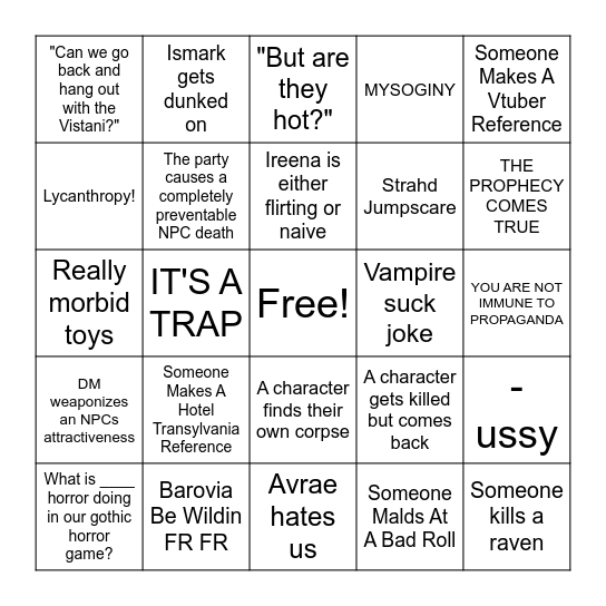 Curse of Strahd Bingo Card