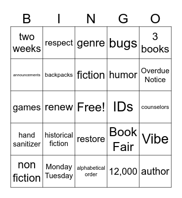 Library Review/Expectations Bingo Card