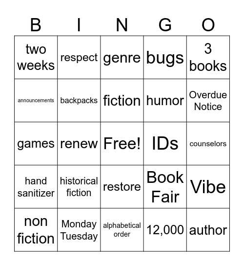 Library Review/Expectations Bingo Card