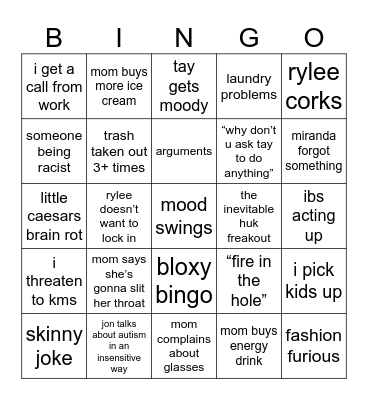 family life Bingo Card