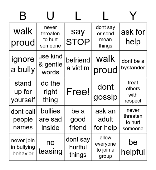 BULLY BINGO Card