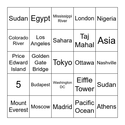 Geography Bingo Card