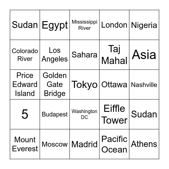 Geography Bingo Card